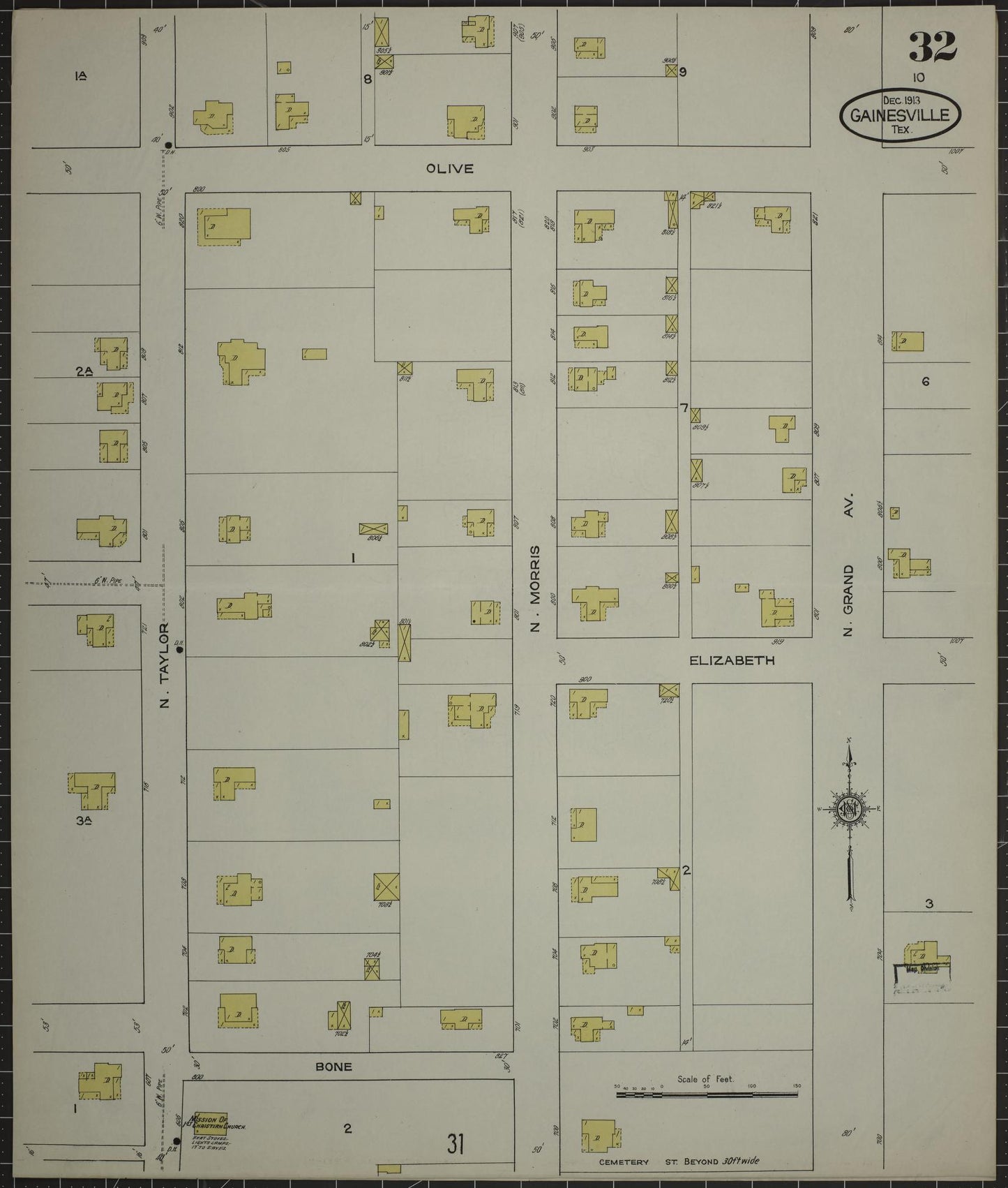 Sanborn Fire Insurance Map from Gainesville, Cooke County, Texas (1913), Sheet #0032 - Complete Map Set gallery image, historic Sanborn map, vintage wall art, Texas Texas