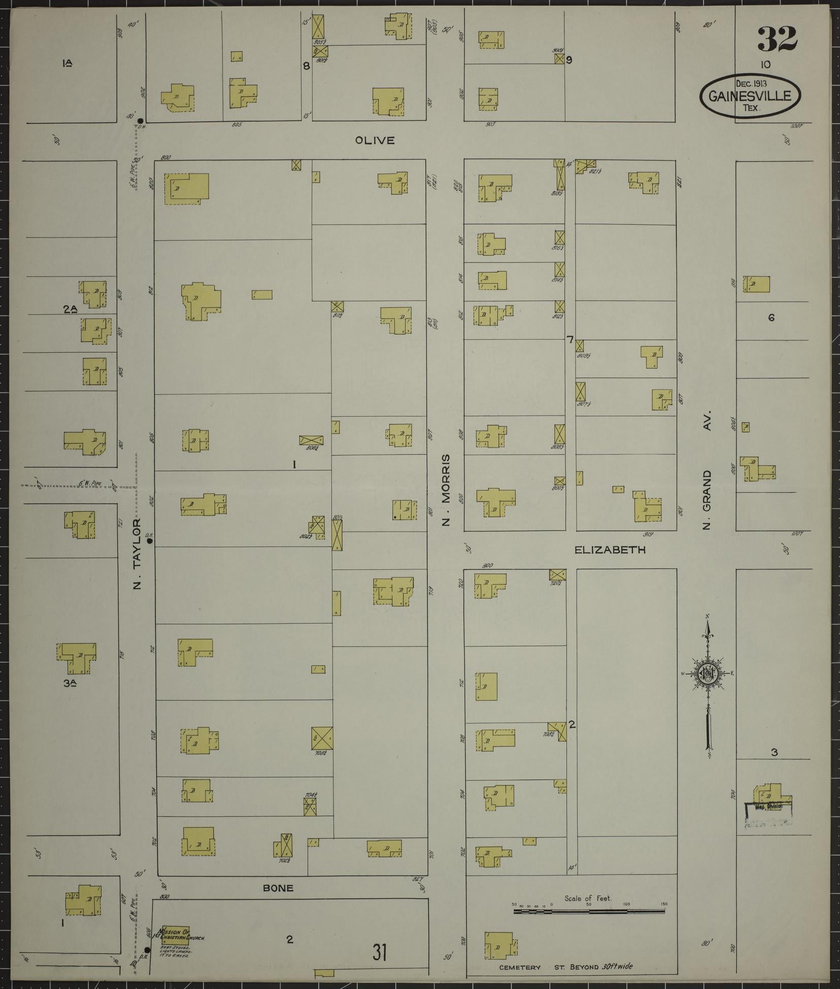 Sanborn Fire Insurance Map from Gainesville, Cooke County, Texas (1913), Sheet #0032 - Complete Map Set gallery image, historic Sanborn map, vintage wall art, Texas Texas