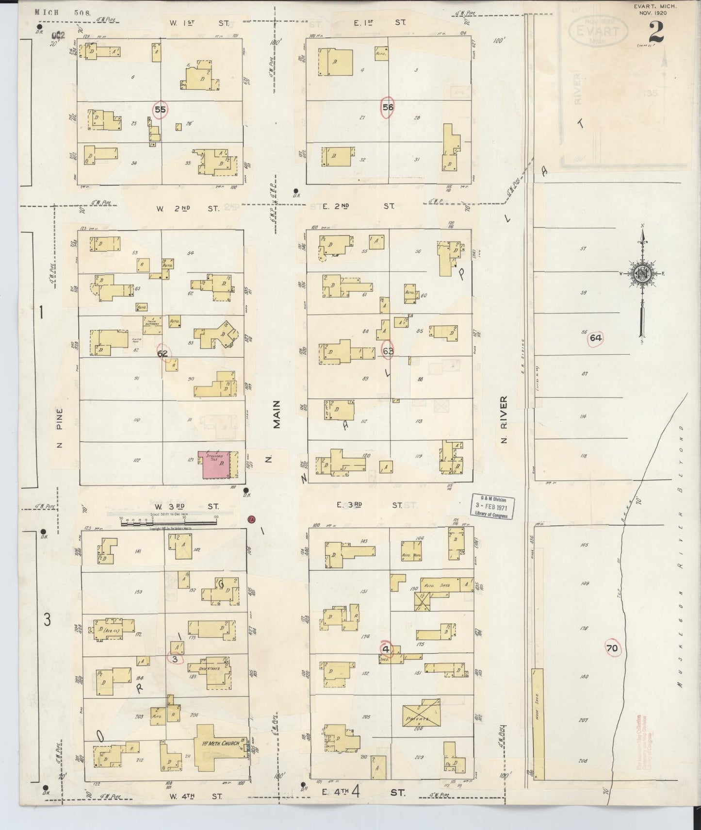 Sanborn Fire Insurance Map from Evart, Osceola County, Michigan (1942), Sheet #0002 - Complete Map Set gallery image, historic Sanborn map, vintage wall art, Michigan Michigan