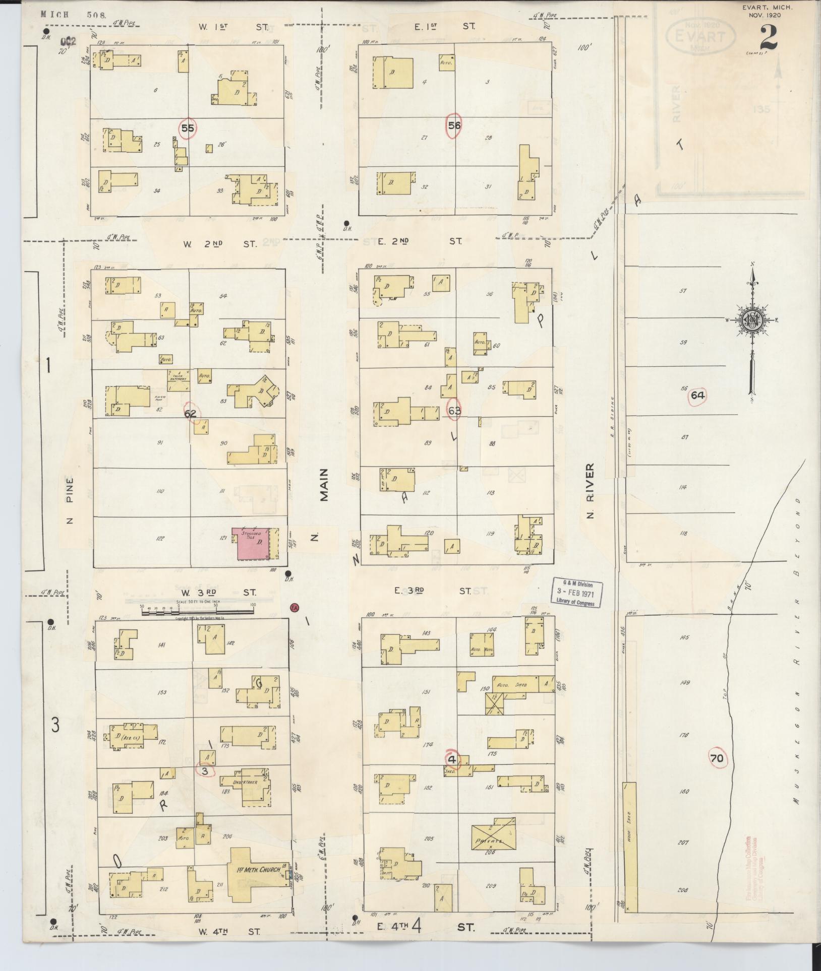 Sanborn Fire Insurance Map from Evart, Osceola County, Michigan (1942), Sheet #0002 - Complete Map Set gallery image, historic Sanborn map, vintage wall art, Michigan Michigan