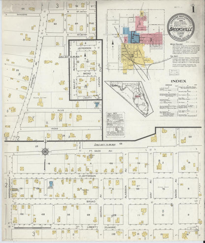Sanborn Fire Insurance Map from Brooksville, Hernando County, Florida (1917), Sheet #0001 - Complete Map Set gallery image, historic Sanborn map, vintage wall art, Florida Florida