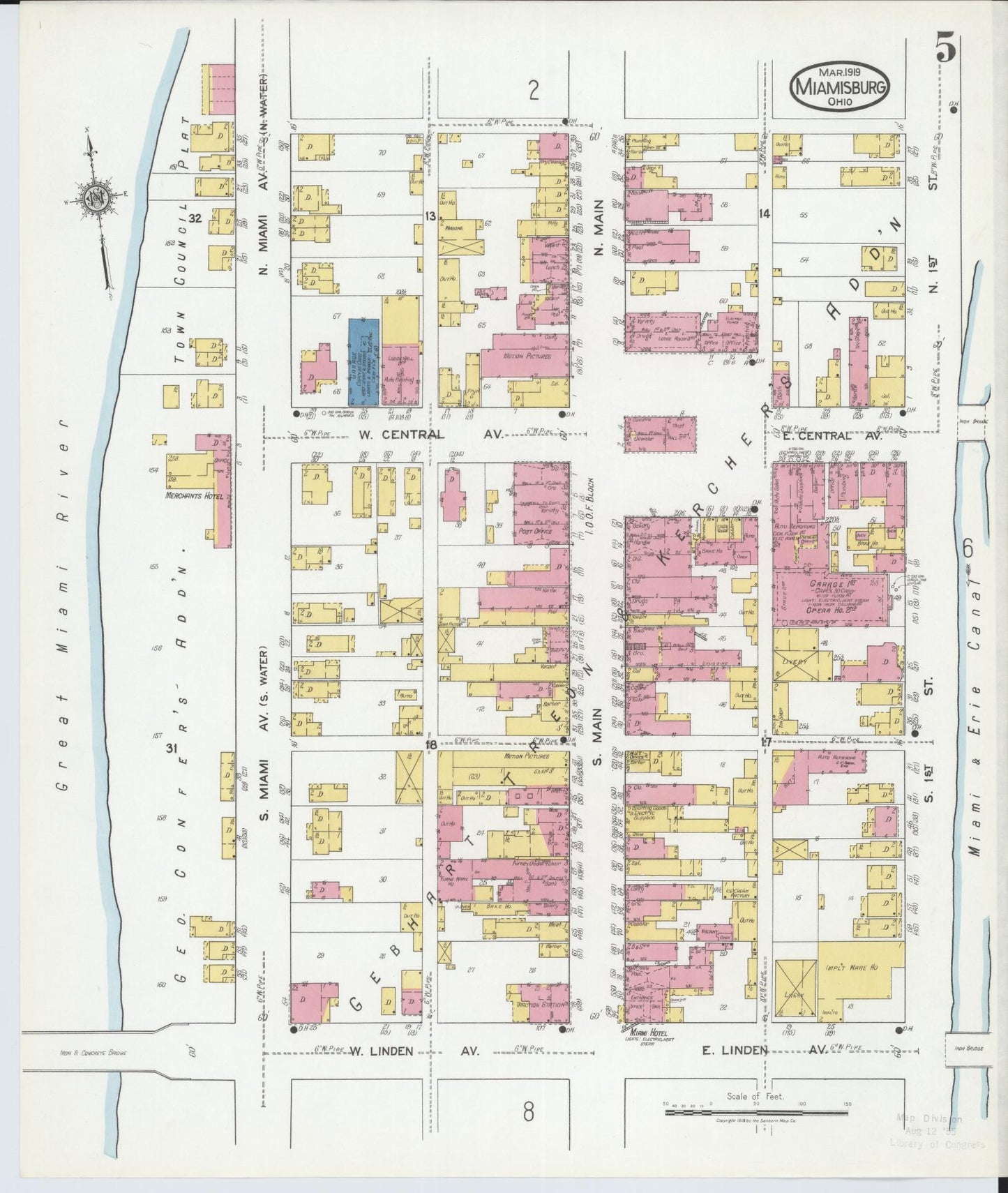 Sanborn Fire Insurance Map from Miamisburg, Montgomery County, Ohio (1919), Sheet #0005 - Historic Sanborn Fire Insurance Map Print, vintage old map wall art, antique decor, genealogy gift, Ohio Ohio map