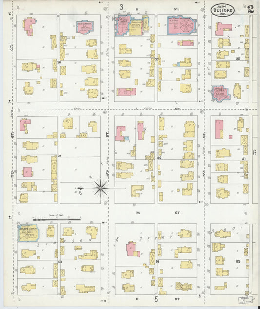 Sanborn Fire Insurance Map from Bedford, Lawrence County, Indiana (1904), Sheet #0002 - Historic Sanborn Fire Insurance Map Print, vintage old map wall art, antique decor, genealogy gift, Indiana Indiana map