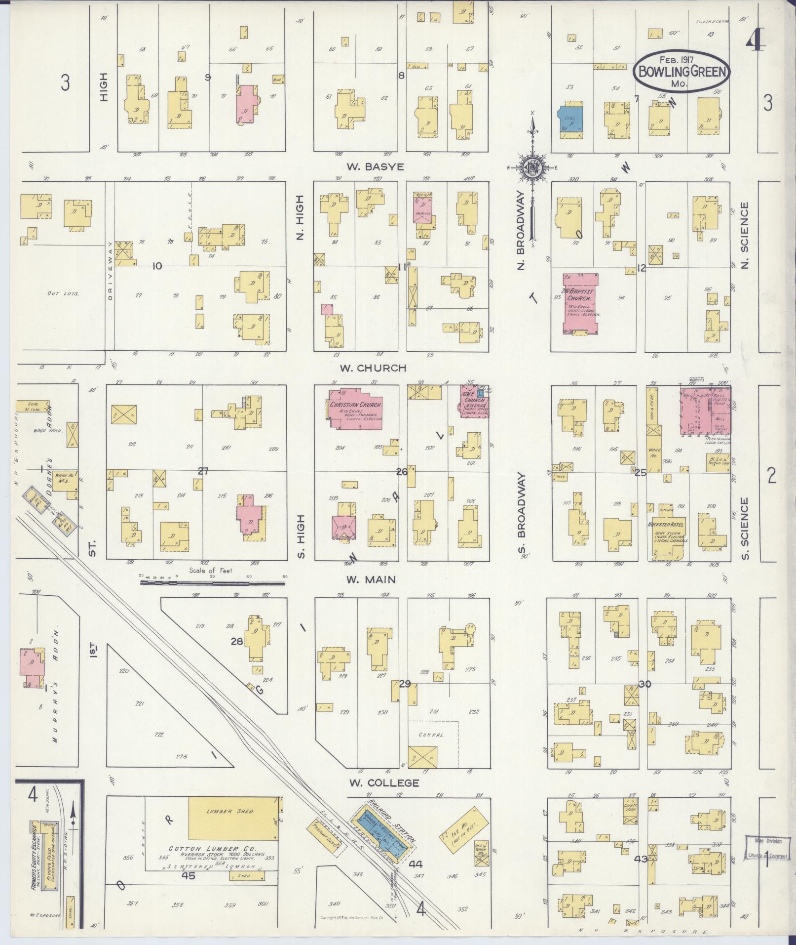 Sanborn Fire Insurance Map from Bowling Green, Pike County, Missouri (1917), Sheet #0004 - Historic Sanborn Fire Insurance Map Print, vintage old map wall art, antique decor, genealogy gift, Missouri Missouri map