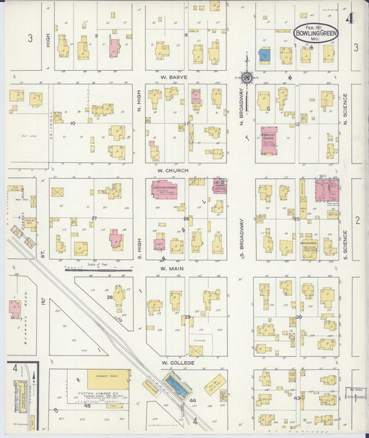 Sanborn Fire Insurance Map from Bowling Green, Pike County, Missouri (1917), Sheet #0004 - Historic Sanborn Fire Insurance Map Print, vintage old map wall art, antique decor, genealogy gift, Missouri Missouri map