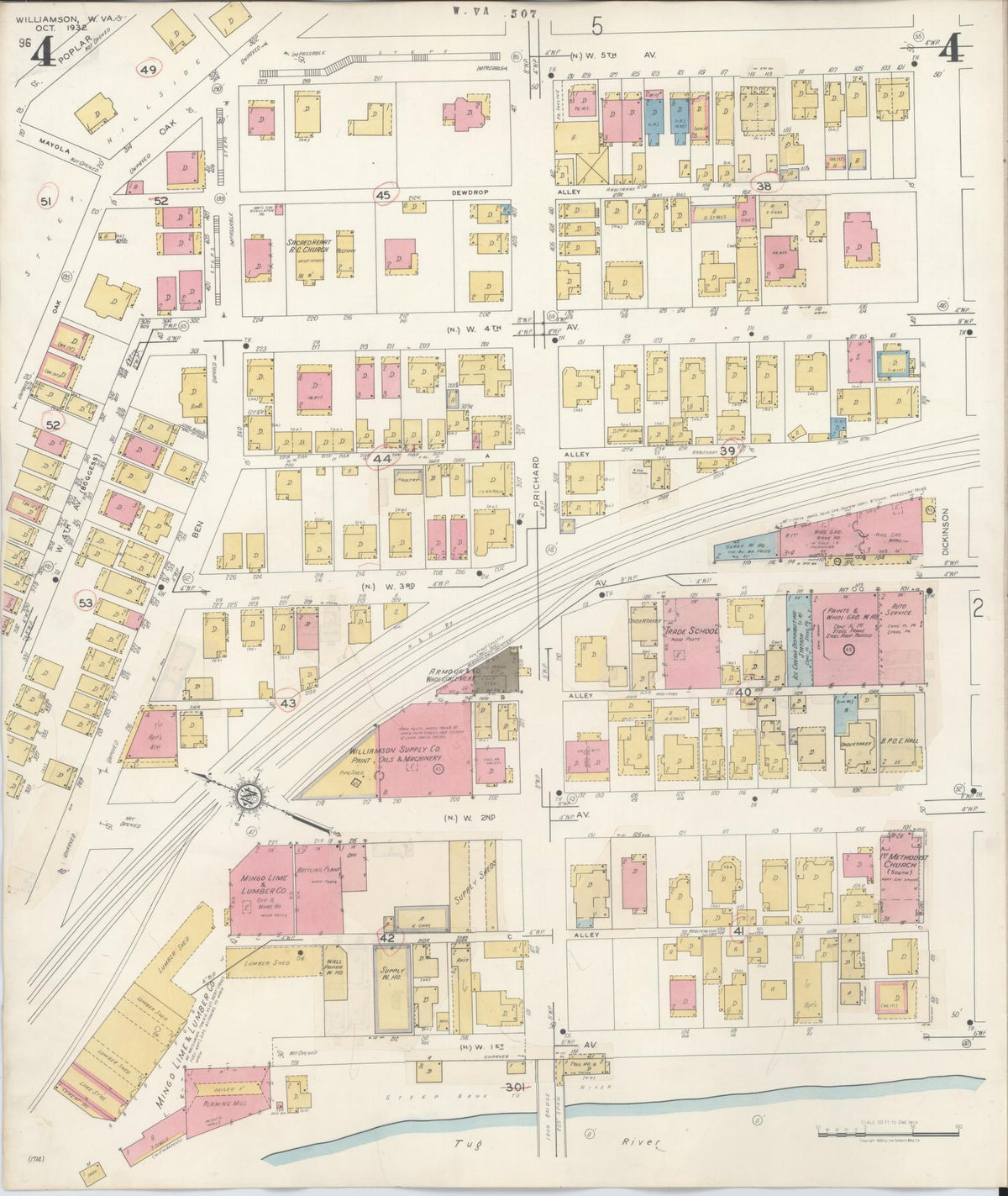 Sanborn Fire Insurance Map from Williamson, Mingo County, West Virginia (1943), Sheet #0004 - Complete Map Set gallery image, historic Sanborn map, vintage wall art, West Virginia West Virginia