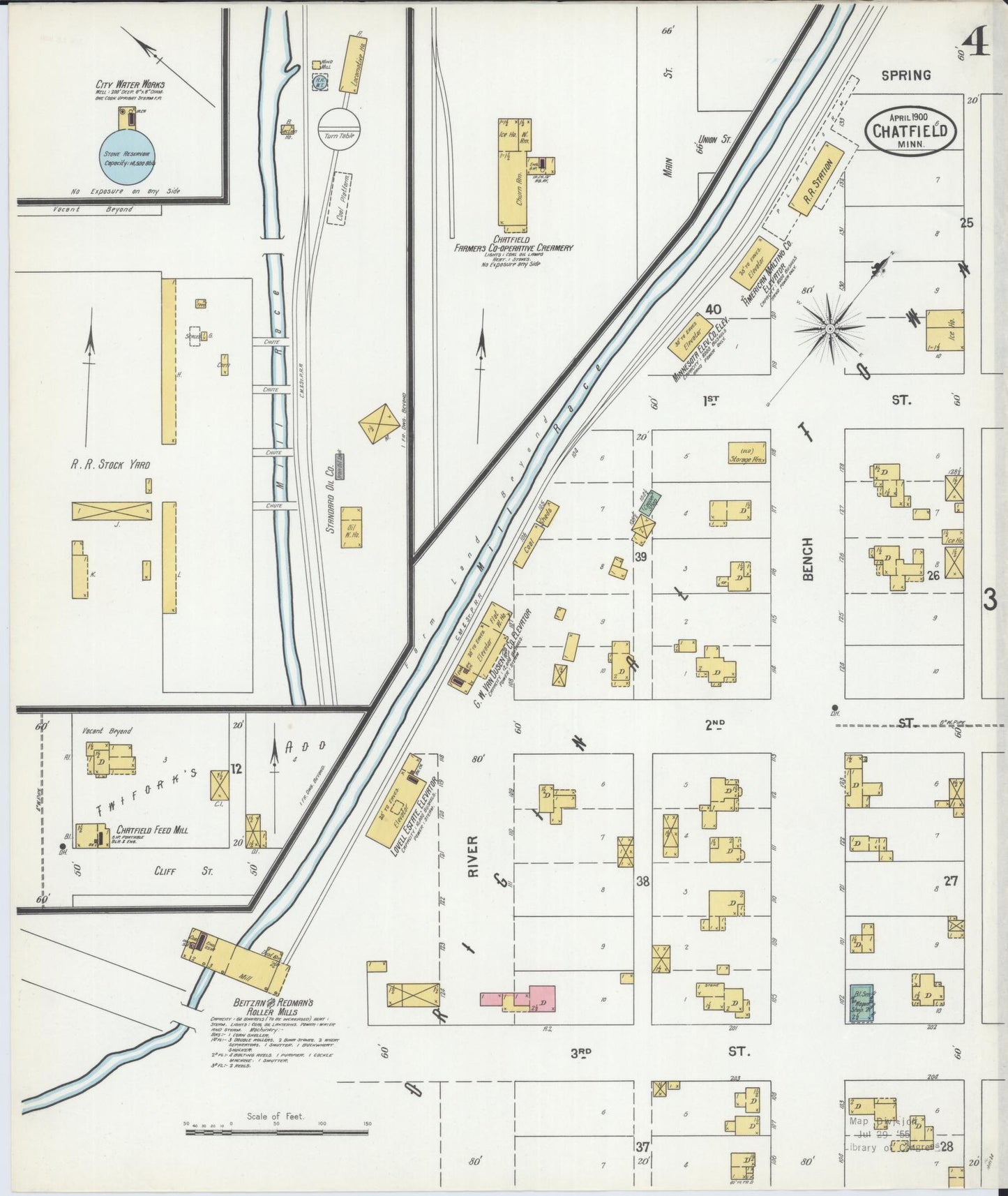 Sanborn Fire Insurance Map from Chatfield, Fillmore And Olmsted Counties, Minnesota (1900), Sheet #0004 - Historic Sanborn Fire Insurance Map Print, vintage old map wall art, antique decor, genealogy gift, Minnesota Minnesota map