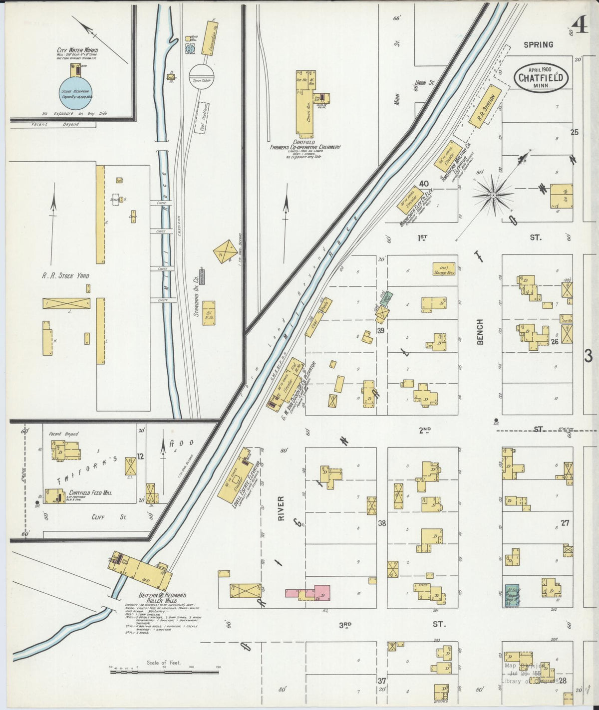 Sanborn Fire Insurance Map from Chatfield, Fillmore And Olmsted Counties, Minnesota (1900), Sheet #0004 - Historic Sanborn Fire Insurance Map Print, vintage old map wall art, antique decor, genealogy gift, Minnesota Minnesota map