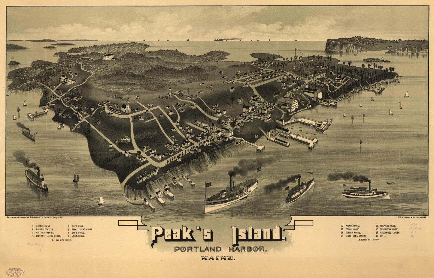 Peak's Island, Portland harbor, Maine. (1886) – Historic Bird’s-Eye View Panorama Print