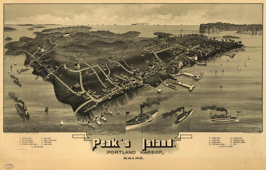 Peak's Island, Portland harbor, Maine. (1886) – Historic Bird’s-Eye View Panorama Print