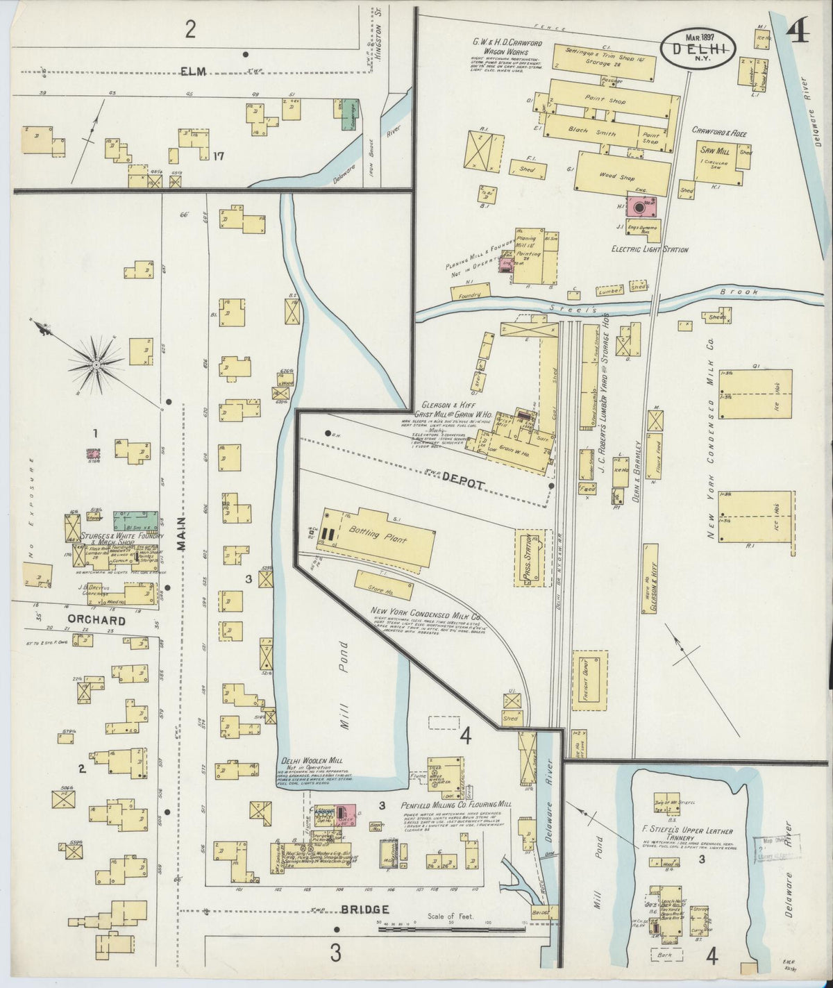 Sanborn Fire Insurance Map from Delhi, Delaware County, New York (1897), Sheet #0004 - Historic Sanborn Fire Insurance Map Print, vintage old map wall art, antique decor, genealogy gift, Delhi Delaware map