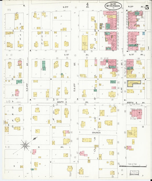 Sanborn Fire Insurance Map from Mount Vernon, Linn County, Iowa (1906), Sheet #0005 - Historic Sanborn Fire Insurance Map Print, vintage old map wall art