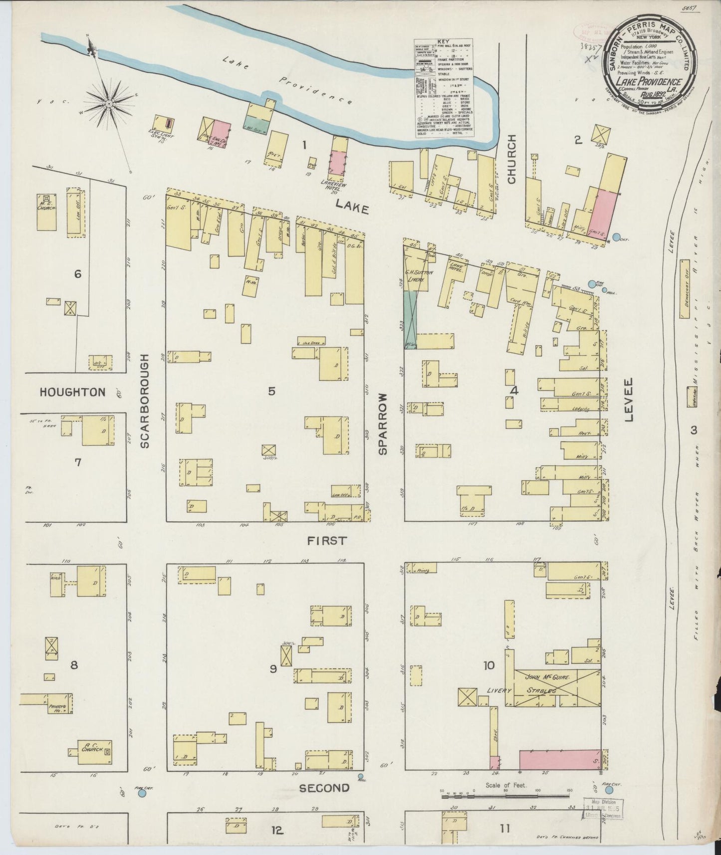 Sanborn Fire Insurance Map from Lake Providence, East Carroll Parish, Louisiana. (1892) – Historic Sanborn Fire Insurance Map Print