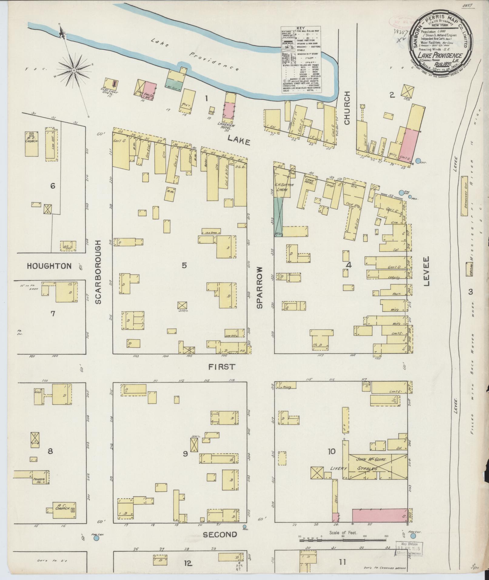 Sanborn Fire Insurance Map from Lake Providence, East Carroll Parish, Louisiana. (1892) – Historic Sanborn Fire Insurance Map Print