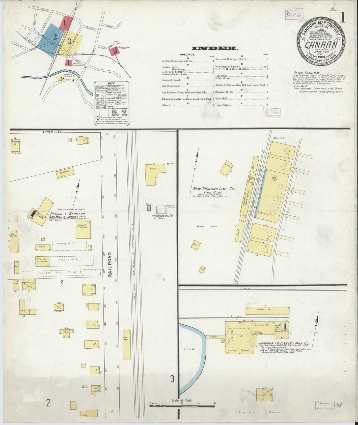 Sanborn Fire Insurance Map from Canaan, Litchfield County, Connecticut (1909), Sheet #0001 - Complete Map Set gallery image, historic Sanborn map, vintage wall art, Connecticut Connecticut