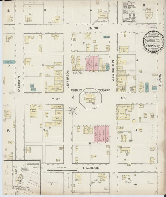 Sanborn Fire Insurance Map from Magnolia, Columbia County, Arkansas (1886), Sheet #0001 - Historic Sanborn Fire Insurance Map Print, vintage old map wall art, antique decor, genealogy gift, Arkansas Arkansas map