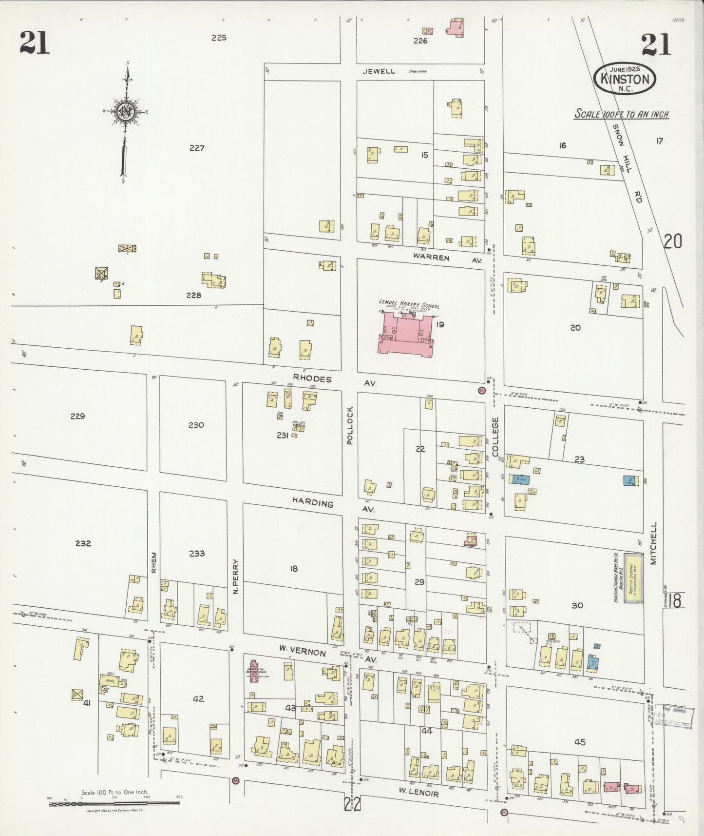 Sanborn Fire Insurance Map from Kinston, Lenoir County, North Carolina (1925), Sheet #0021 - Complete Map Set gallery image, historic Sanborn map, vintage wall art, North Carolina North Carolina