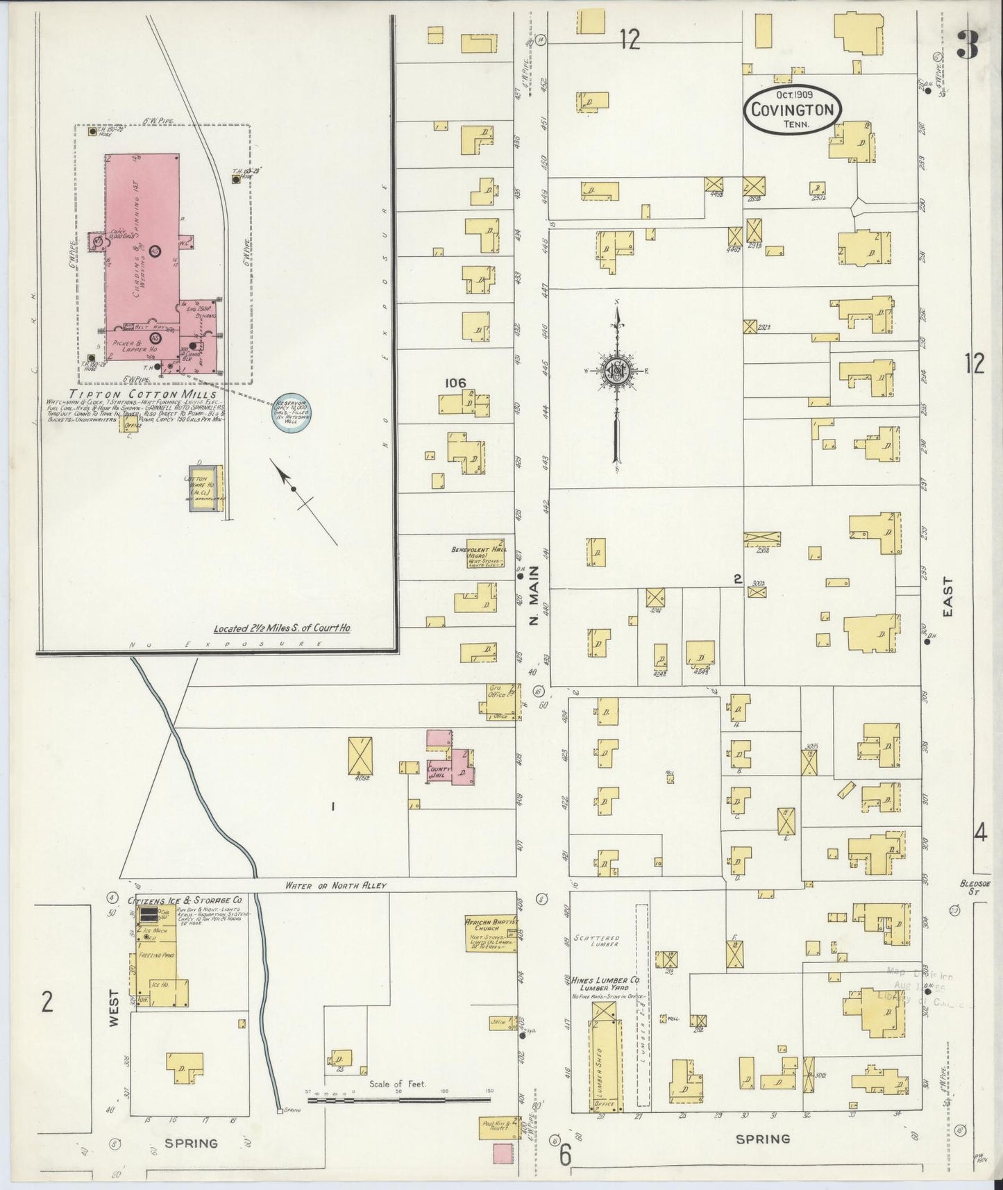 Sanborn Fire Insurance Map from Covington, Tipton County, Tennessee (1909), Sheet #0003 - Complete Map Set gallery image, historic Sanborn map, vintage wall art, Tennessee Tennessee