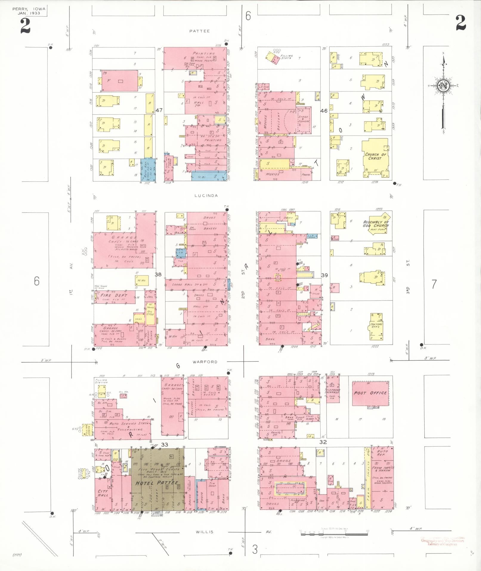 Sanborn Fire Insurance Map from Perry, Dallas County, Iowa (1933), Sheet #0002 - Historic Sanborn Fire Insurance Map Print