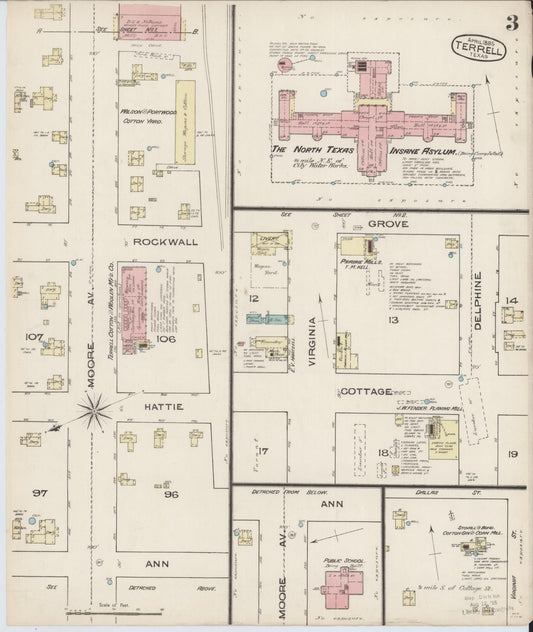 Sanborn Fire Insurance Map from Terrell, Kaufman County, Texas (1885), Sheet #0003 - Historic Sanborn Fire Insurance Map Print, vintage old map wall art, antique decor, genealogy gift, Texas Texas map