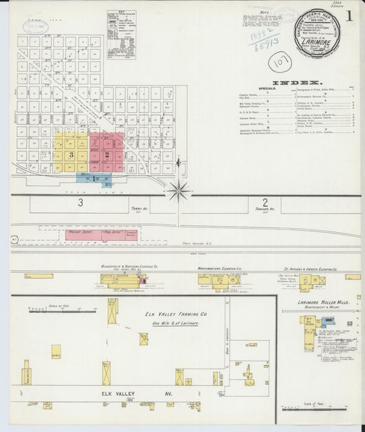 Sanborn Fire Insurance Map from Larimore, Grand Forks County, North Dakota (1898), Sheet #0001 - Complete Map Set gallery image, historic Sanborn map, vintage wall art, North Dakota North Dakota