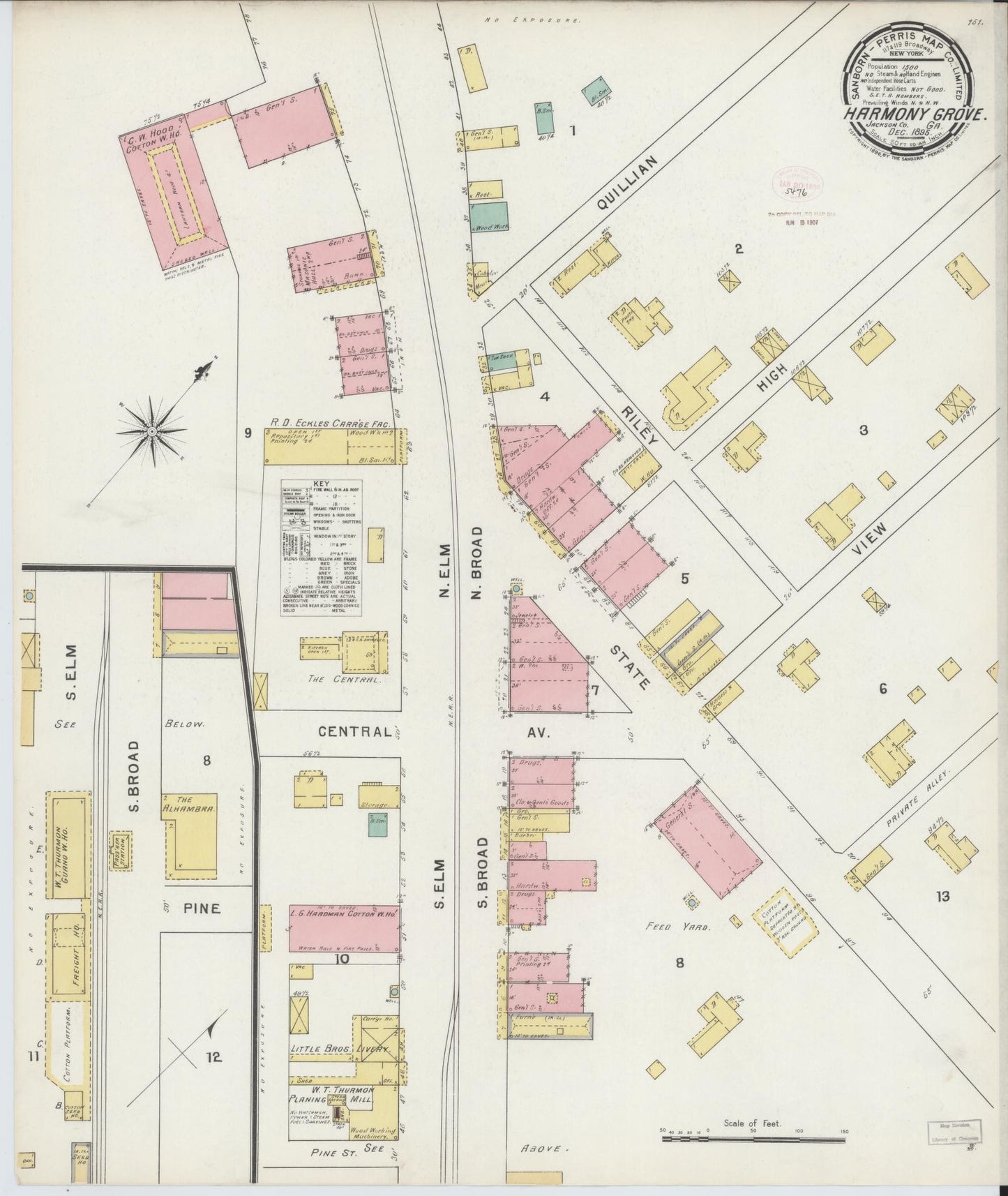 Sanborn Fire Insurance Map from Harmony Grove, Jackson County, Georgia (1895), Sheet #0001 - Historic Sanborn Fire Insurance Map Print, vintage old map wall art, antique decor, genealogy gift, Georgia Georgia map