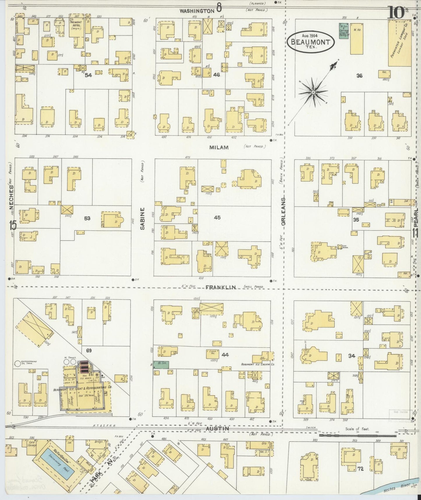Sanborn Fire Insurance Map from Beaumont, Jefferson County, Texas (1904), Sheet #0010 - Historic Sanborn Fire Insurance Map Print, vintage old map wall art, antique decor, genealogy gift, Texas Texas map