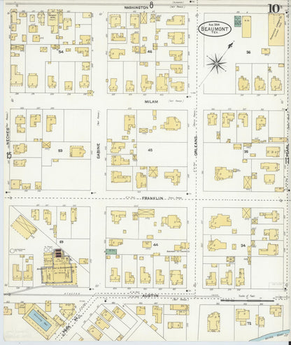 Sanborn Fire Insurance Map from Beaumont, Jefferson County, Texas (1904), Sheet #0010 - Historic Sanborn Fire Insurance Map Print, vintage old map wall art, antique decor, genealogy gift, Texas Texas map
