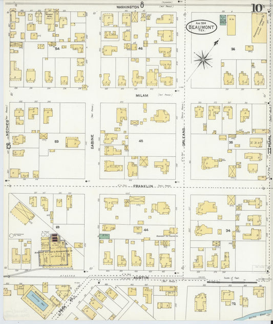 Sanborn Fire Insurance Map from Beaumont, Jefferson County, Texas (1904), Sheet #0010 - Historic Sanborn Fire Insurance Map Print, vintage old map wall art, antique decor, genealogy gift, Texas Texas map
