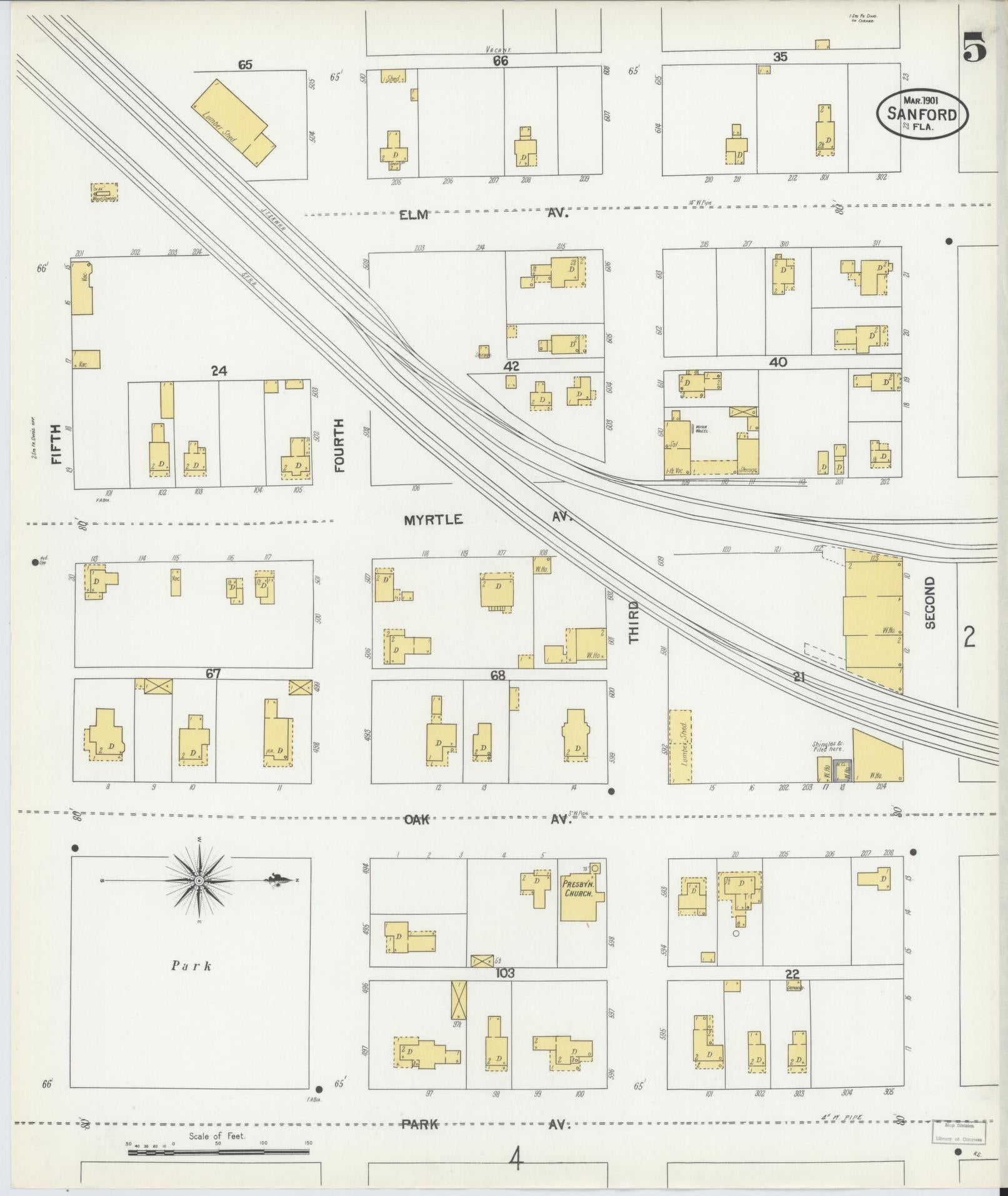 Sanborn Fire Insurance Map from Sanford, Seminole County, Florida (1901), Sheet #0005 - Complete Map Set gallery image, historic Sanborn map, vintage wall art, Florida Florida