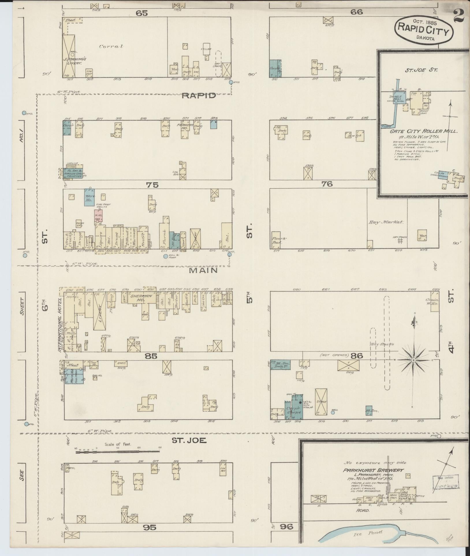 Sanborn Fire Insurance Map from Rapid City, Pennington County, South Dakota (1885), Sheet #0002 - Historic Sanborn Fire Insurance Map Print, vintage old map wall art, antique decor, genealogy gift, South Dakota South Dakota map