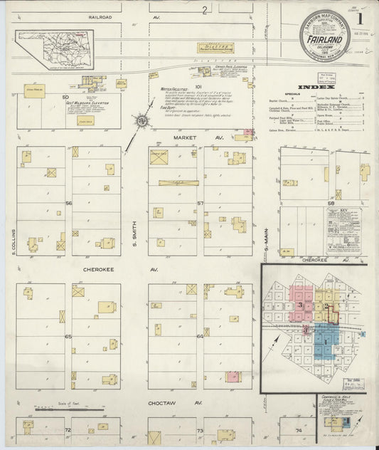Sanborn Fire Insurance Map from Fairland, Ottawa County, Oklahoma (1916), Sheet #0001 - Complete Map Set gallery image, historic Sanborn map, vintage wall art, Oklahoma Oklahoma