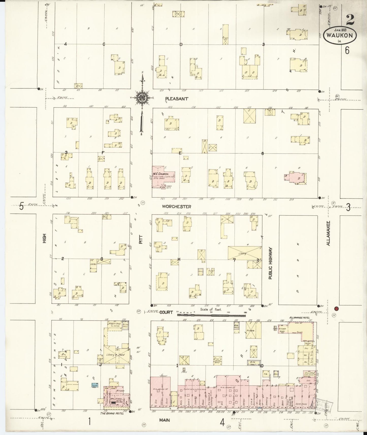 Sanborn Fire Insurance Map from Waukon, Allamakee County, Iowa (1913), Sheet #0002 - Historic Sanborn Fire Insurance Map Print