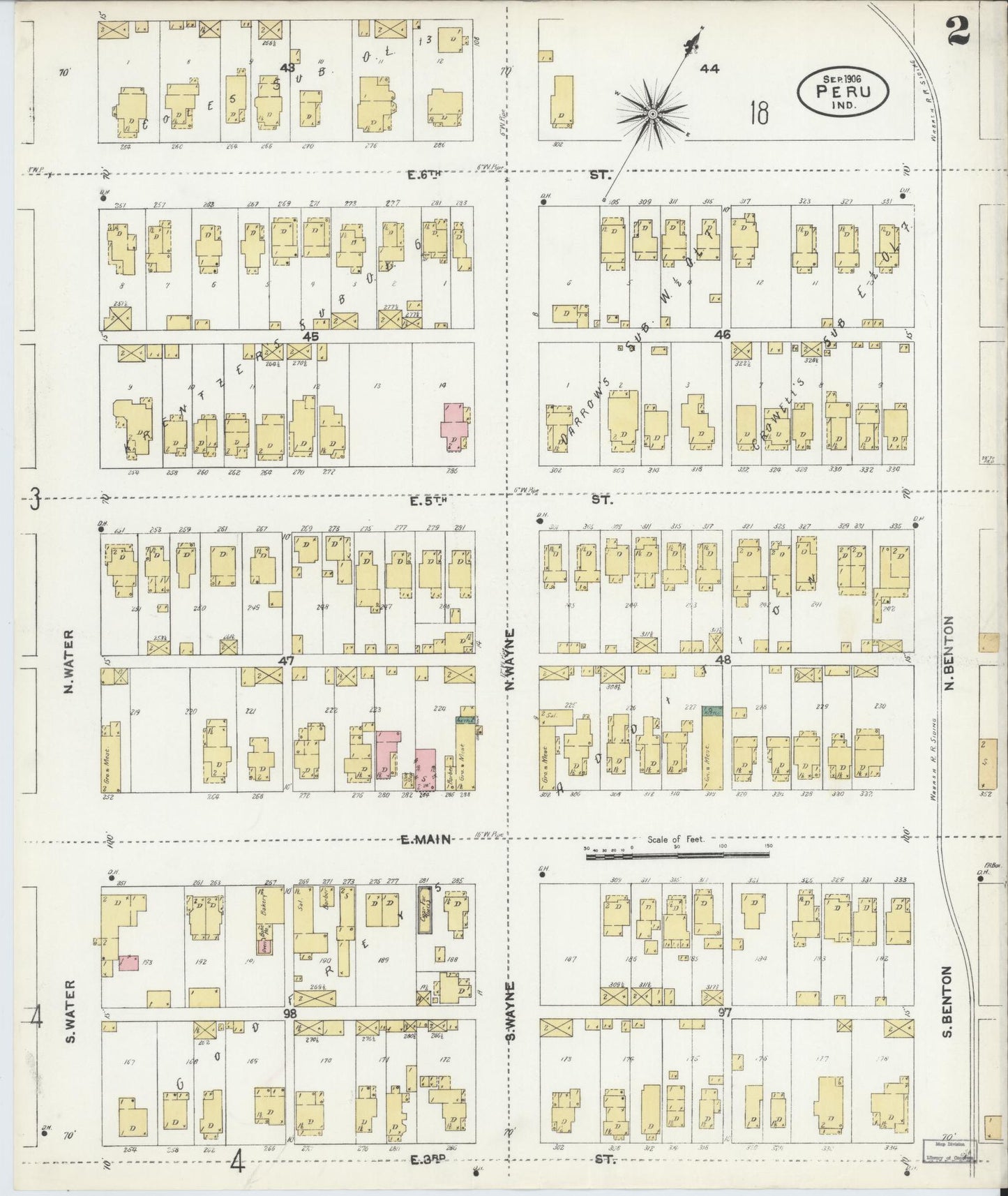Sanborn Fire Insurance Map from Peru, Miami County, Indiana (1906), Sheet #0002 - Complete Map Set gallery image, historic Sanborn map, vintage wall art, Indiana Indiana