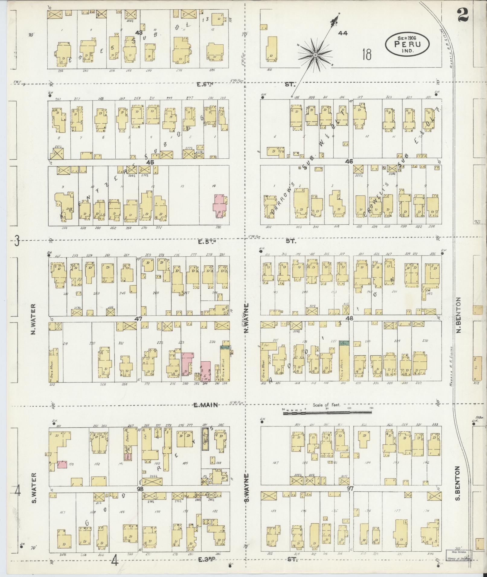 Sanborn Fire Insurance Map from Peru, Miami County, Indiana (1906), Sheet #0002 - Complete Map Set gallery image, historic Sanborn map, vintage wall art, Indiana Indiana