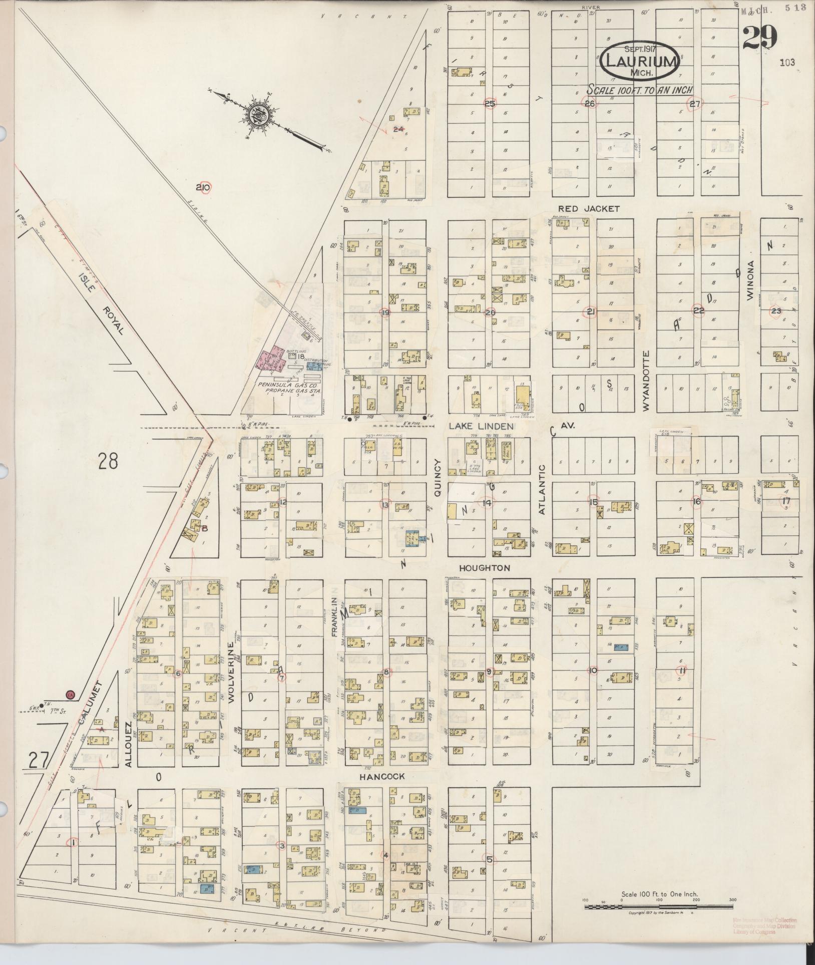 Sanborn Fire Insurance Map from Laurium, Houghton County, Michigan (1949), Sheet #0029 - Complete Map Set gallery image, historic Sanborn map, vintage wall art, Michigan Michigan
