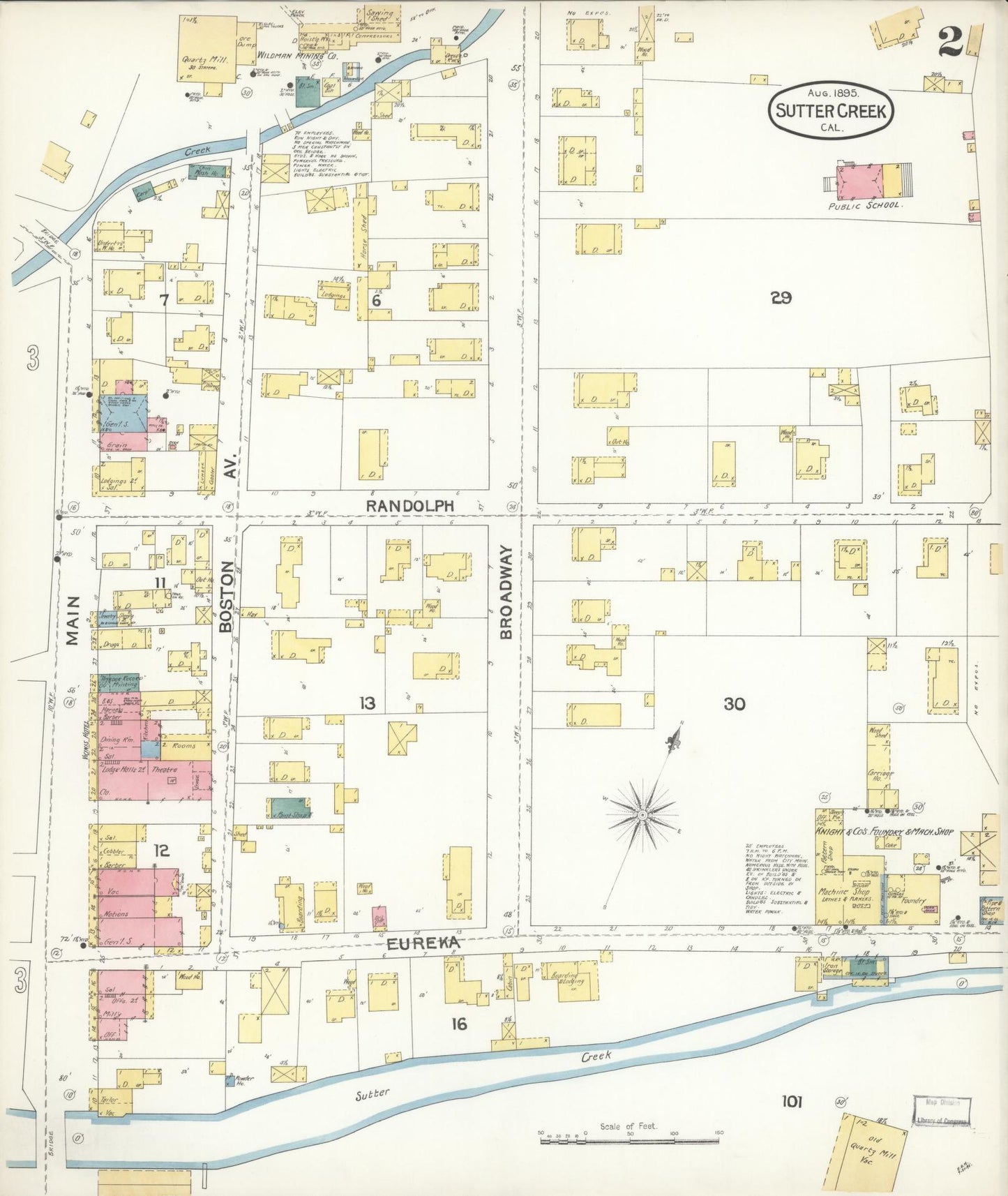 Sanborn Fire Insurance Map from Sutter Creek, Amador County, California (1895), Sheet #0002 - Complete Map Set gallery image, historic Sanborn map, vintage wall art, California California