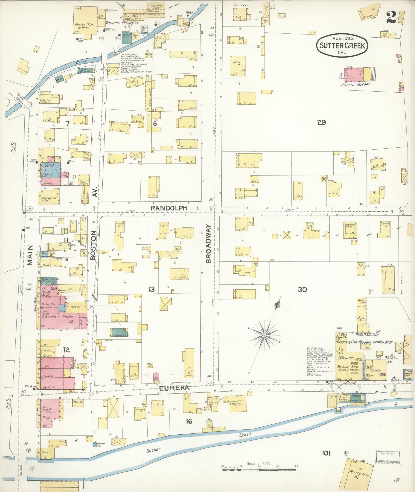 Sanborn Fire Insurance Map from Sutter Creek, Amador County, California (1895), Sheet #0002 - Complete Map Set gallery image, historic Sanborn map, vintage wall art, California California