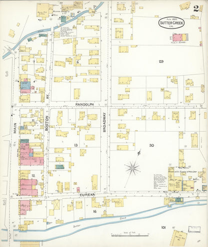 Sanborn Fire Insurance Map from Sutter Creek, Amador County, California (1895), Sheet #0002 - Complete Map Set gallery image, historic Sanborn map, vintage wall art, California California