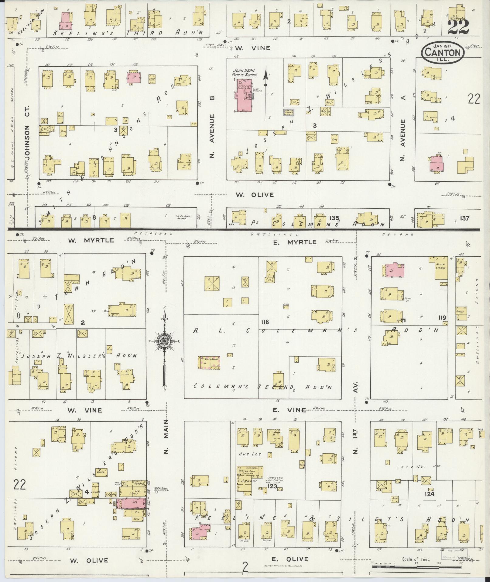 Sanborn Fire Insurance Map from Canton, Fulton County, Illinois (1917), Sheet #0022 - Complete Map Set gallery image, historic Sanborn map, vintage wall art, Illinois Illinois