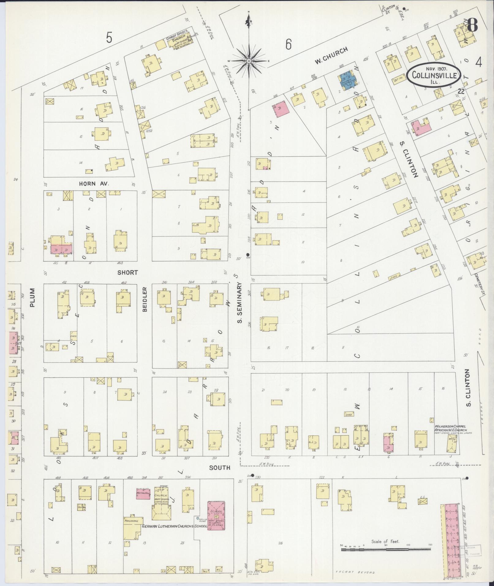 Sanborn Fire Insurance Map from Collinsville, Madison County, Illinois (1907), Sheet #0008 - Complete Map Set gallery image, historic Sanborn map, vintage wall art, Illinois Illinois
