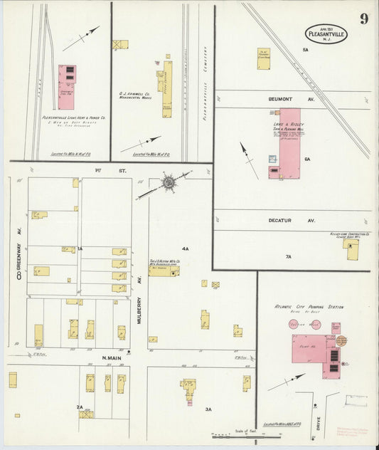 Sanborn Fire Insurance Map from Pleasantville, Atlantic County, New Jersey (1911), Sheet #0009 - Historic Sanborn Fire Insurance Map Print, vintage old map wall art, antique decor, genealogy gift, New Jersey New Jersey map