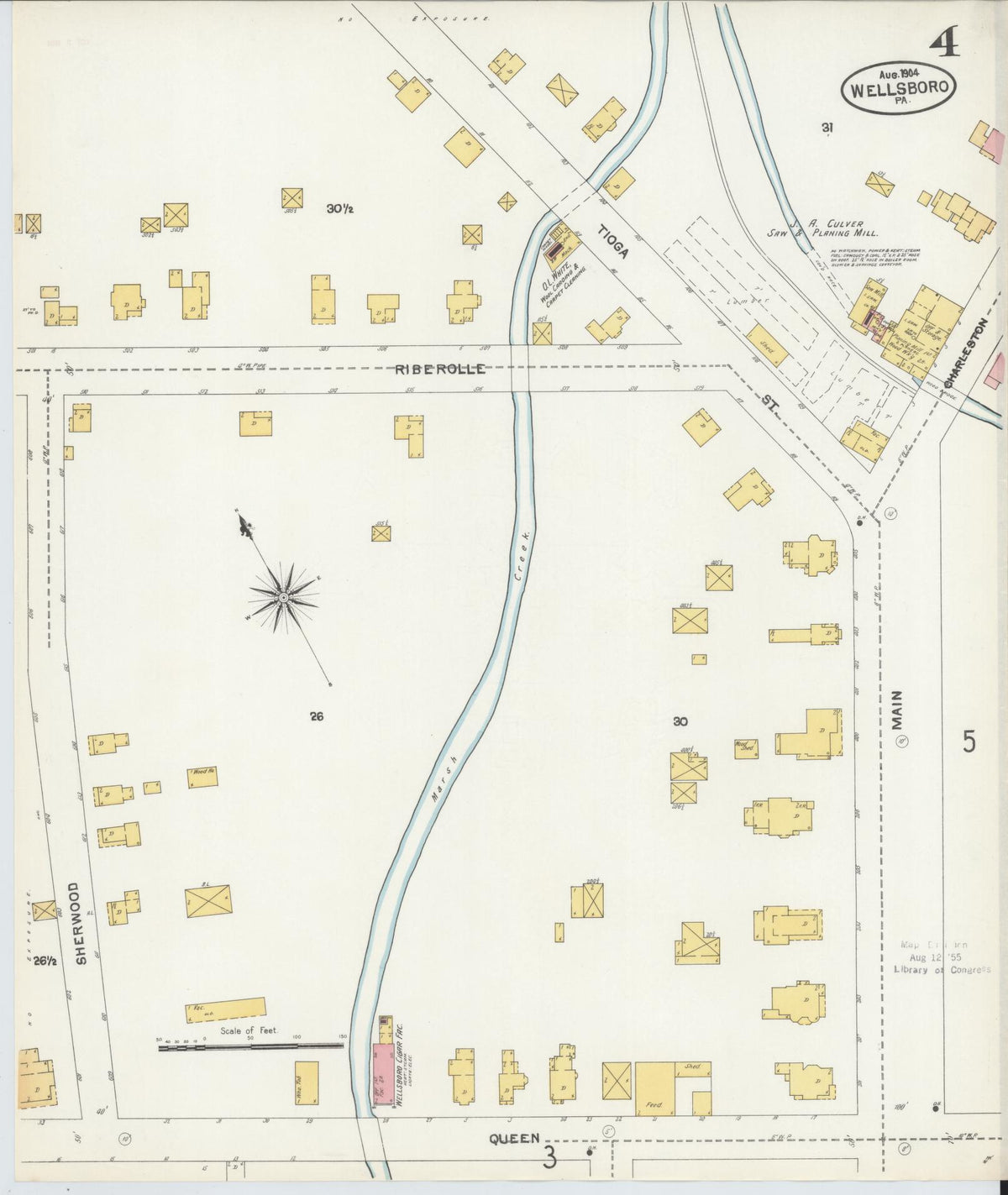 Sanborn Fire Insurance Map from Wellsboro, Tioga County, Pennsylvania (1904), Sheet #0004 - Historic Sanborn Fire Insurance Map Print, vintage old map wall art, antique decor, genealogy gift, Pennsylvania Pennsylvania map