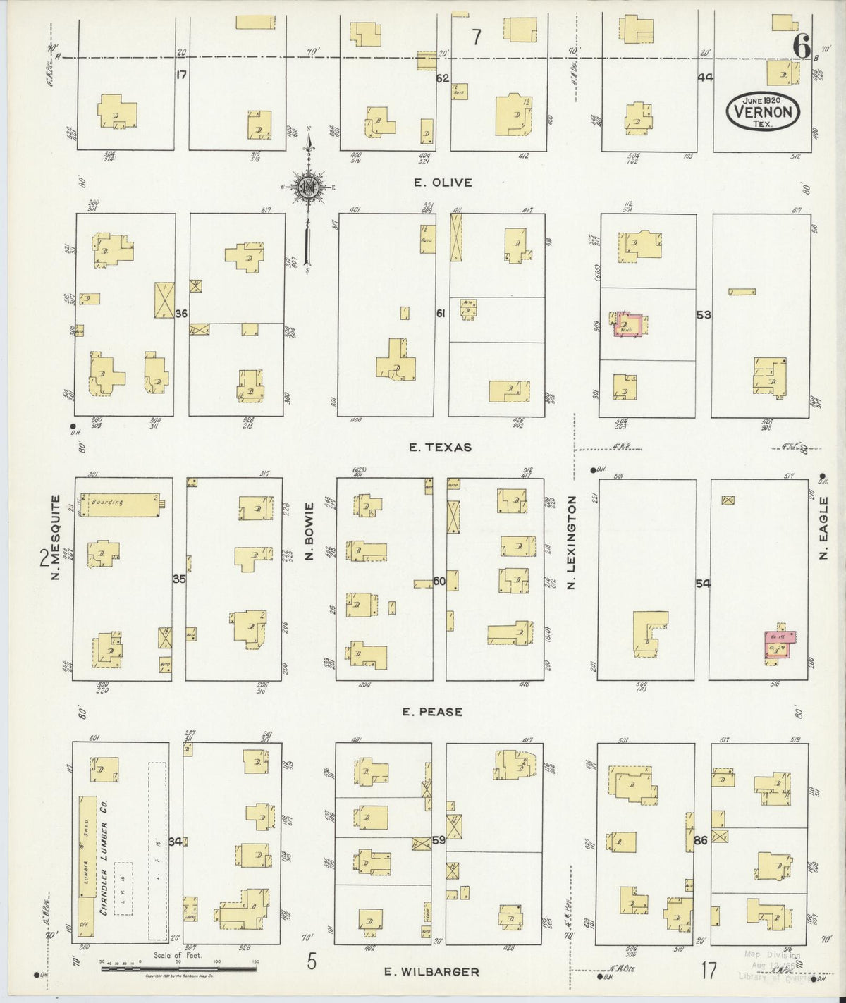Sanborn Fire Insurance Map from Vernon, Wilbarger County, Texas (1920), Sheet #0006 - Complete Map Set gallery image, historic Sanborn map, vintage wall art, Texas Texas