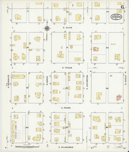 Sanborn Fire Insurance Map from Vernon, Wilbarger County, Texas (1920), Sheet #0006 - Complete Map Set gallery image, historic Sanborn map, vintage wall art, Texas Texas