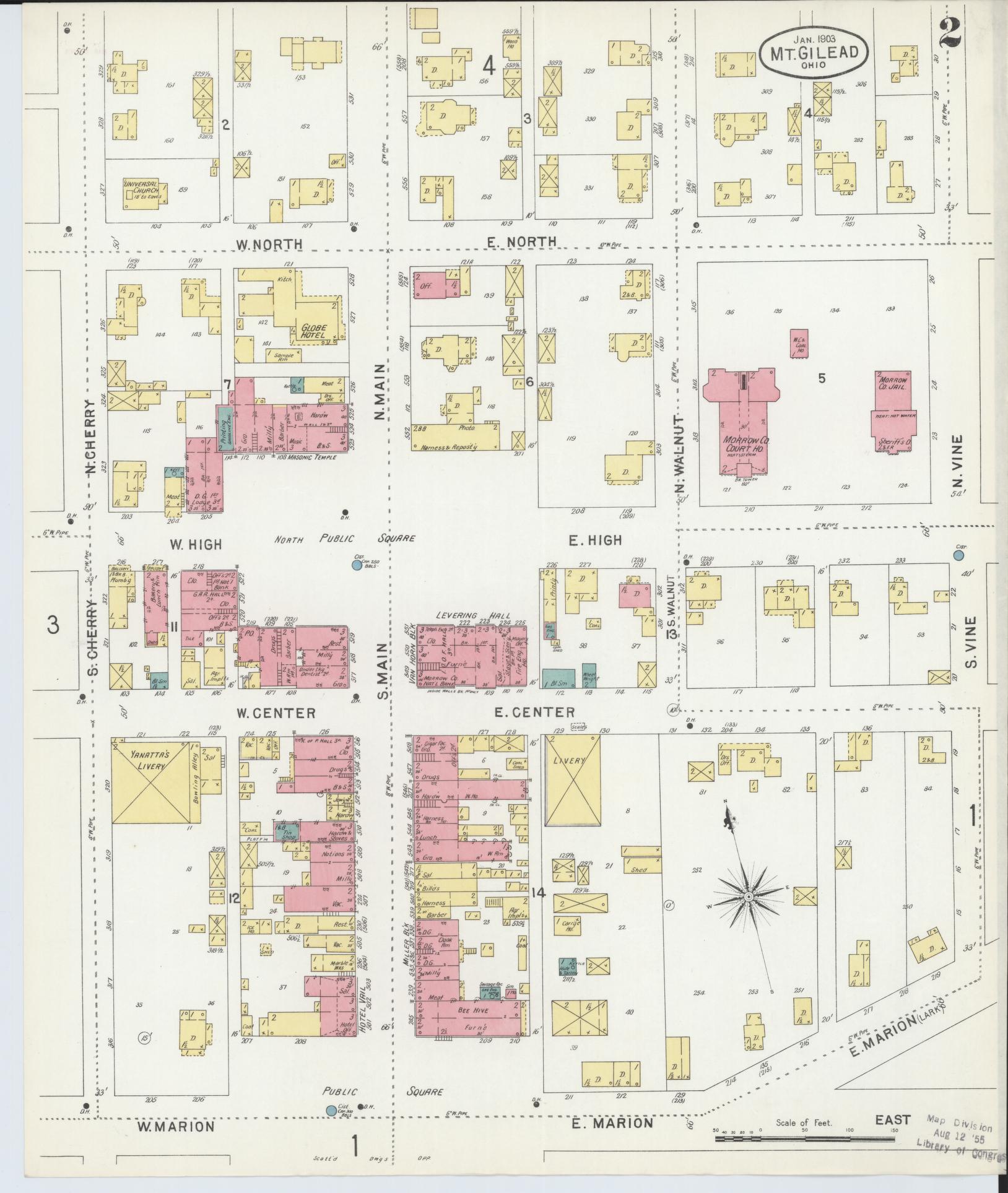 Sanborn Fire Insurance Map from Mount Gilead, Morrow County, Ohio (1903), Sheet #0002 - Complete Map Set gallery image, historic Sanborn map, vintage wall art, Ohio Ohio