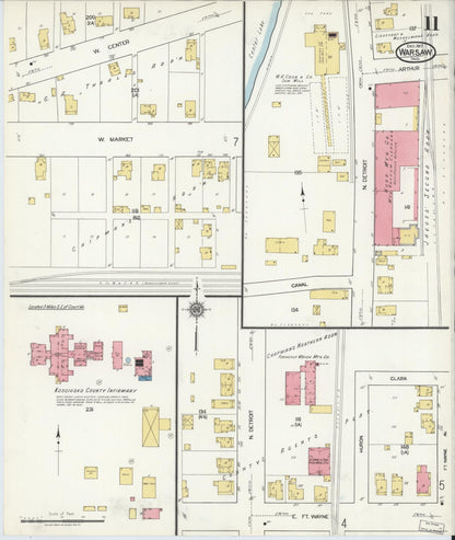 Sanborn Fire Insurance Map from Warsaw, Kosciusko County, Indiana (1917), Sheet #0011 - Historic Sanborn Fire Insurance Map Print, vintage old map wall art, antique decor, genealogy gift, Indiana Indiana map