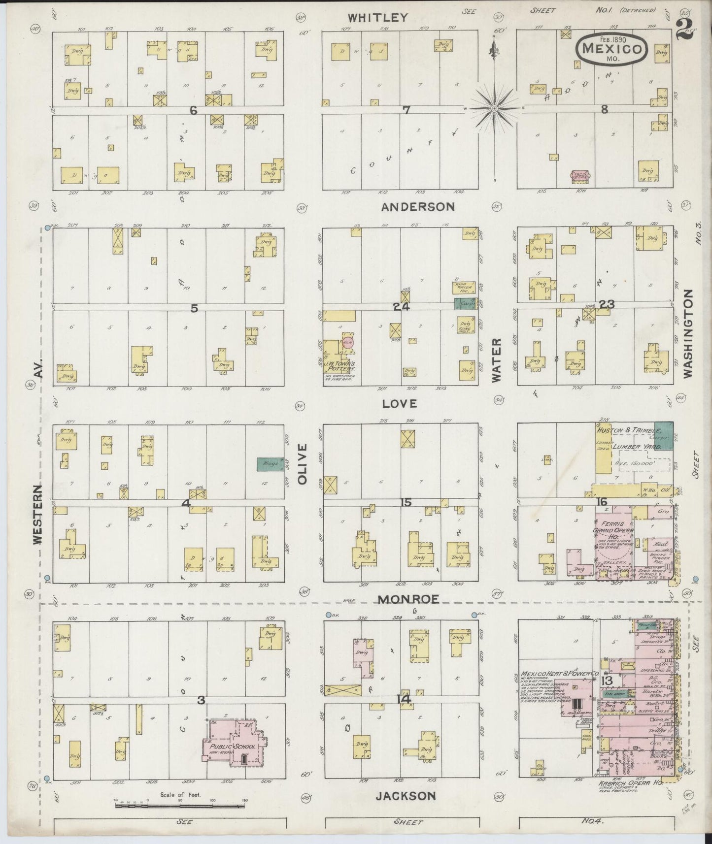 Sanborn Fire Insurance Map from Mexico, Audrain County, Missouri (1890), Sheet #0002 - Historic Sanborn Fire Insurance Map Print, vintage old map wall art, antique decor, genealogy gift, Missouri Missouri map