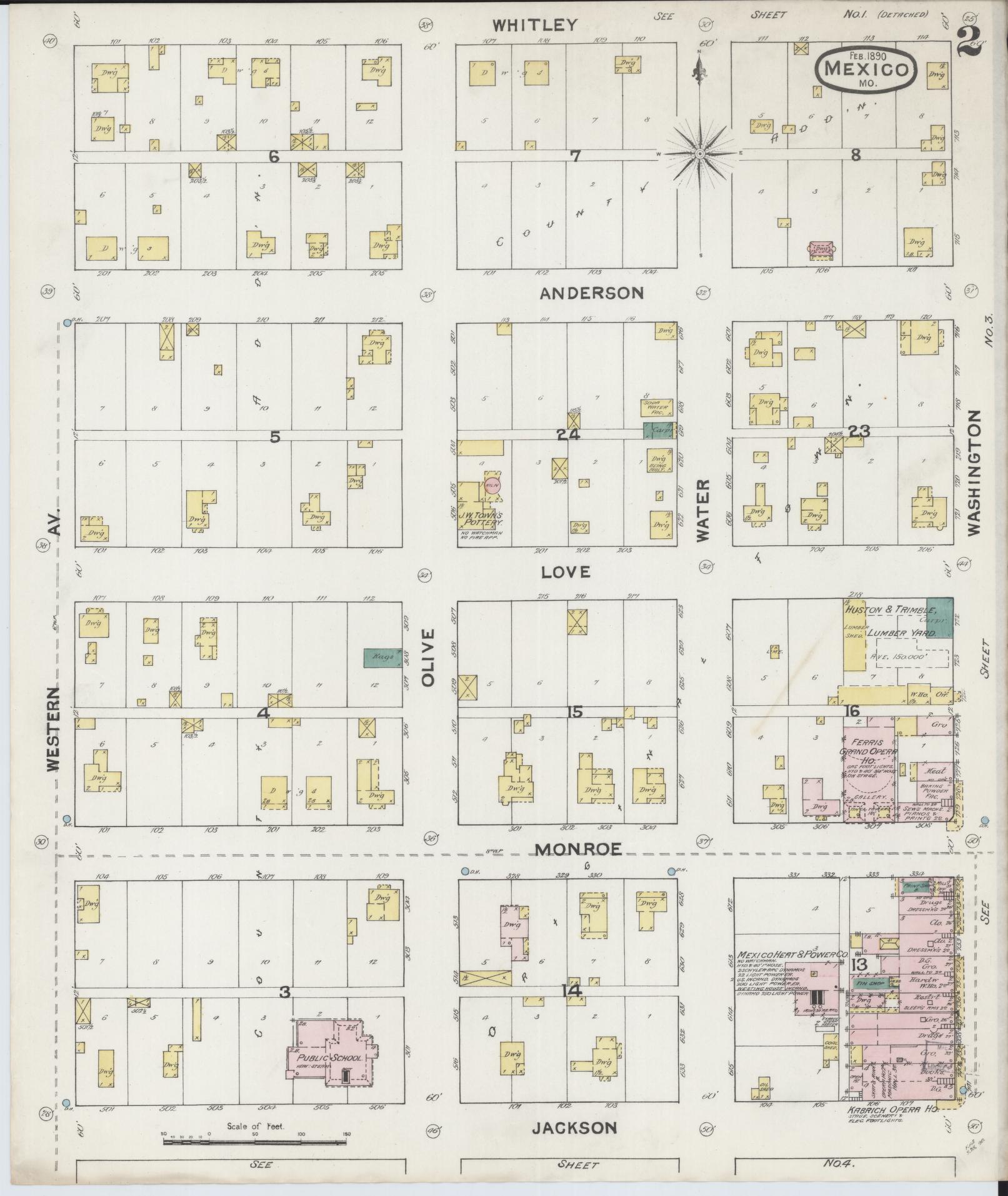 Sanborn Fire Insurance Map from Mexico, Audrain County, Missouri (1890), Sheet #0002 - Historic Sanborn Fire Insurance Map Print, vintage old map wall art, antique decor, genealogy gift, Missouri Missouri map