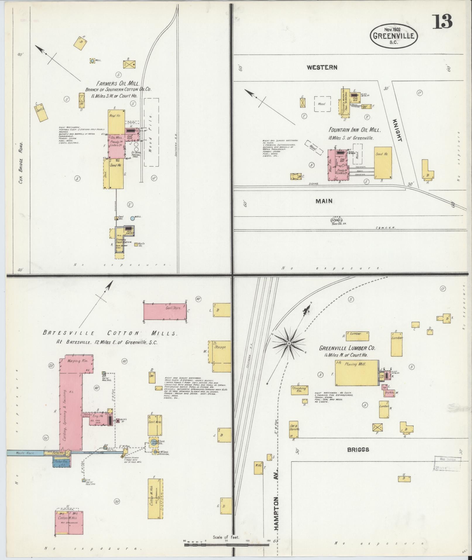 Sanborn Fire Insurance Map from Greenville, Greenville County, South Carolina (1902), Sheet #0013 - Complete Map Set gallery image, historic Sanborn map, vintage wall art, South Carolina South Carolina